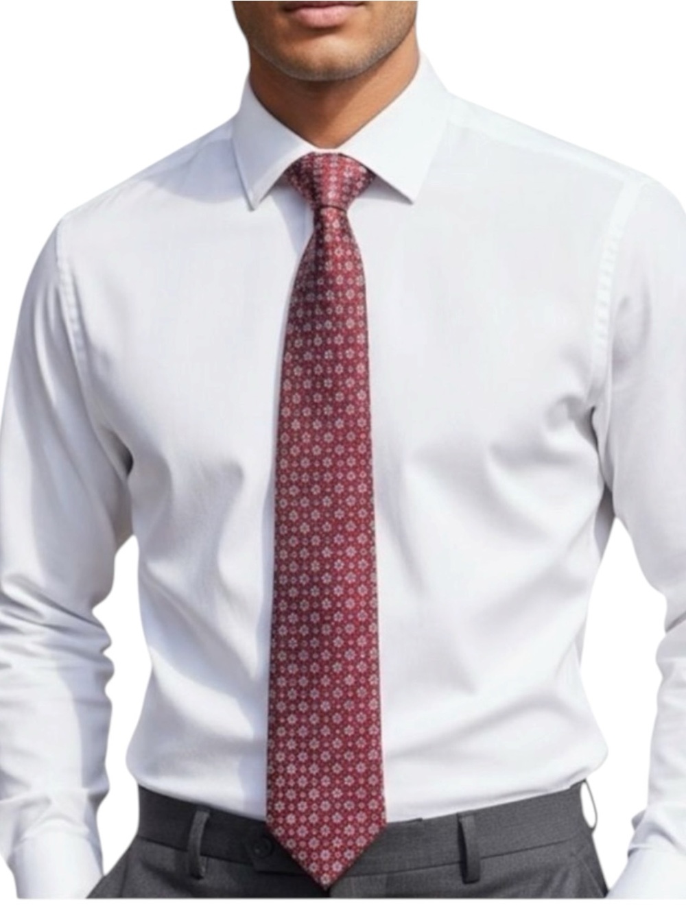 Fabio Fazio Red Blue Floral Diamond Silk Necktie NWOT Career Office